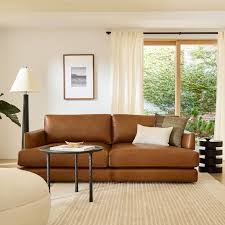 Haven 96 Sofa Down Blend Weston Leather Cinnamon Concealed Supports West Elm