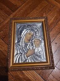 Silver Color Virgin Mary Child Icon