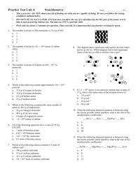 Practice Test Unit A Stoichiometry