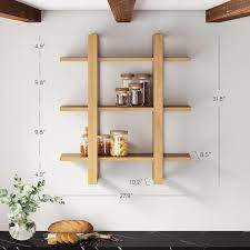 Nathan James Benji Floating Wall Book Shelves 3 Tier Display Shelf Decorative Modular Shelf In Solid Wood Natural Brown