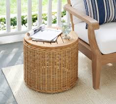 Outdoor Westport All Weather Wicker Storage Accent Table Natural Pottery Barn