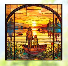 Fishing Faux Stained Glass Window Cling