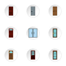 Door Icons Set Flat Style Stock Vector