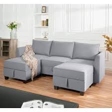 Modern Linen Couch With Storage Seats