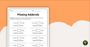 Missing Addends Addition Worksheet