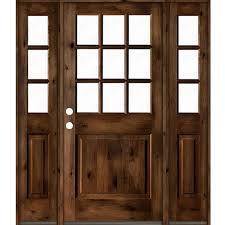 Krosswood Doors 64 In X 80 In Rustic Knotty Alder Provincial Stain Right Hand 15 Lite Clear Wood Single Prehung Front Door Sidelites