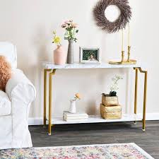 Household Essentials Crown Modern Wood Sofa Table White Marble