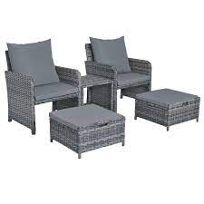 Uixe Gray 5 Piece Outdoor Rattan Wicker