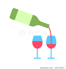 Wine Bottle And Two Glasses Flat Line