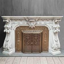 French Carved Marble Fireplace With