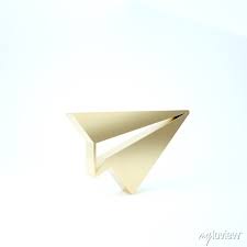 Gold Paper Plane Icon Isolated On White