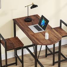 Tribesigns Way To Origin 3 Piece Rectangular Dark Antique Oak Wood Top Bar Table Set 2 Person Counter Height Dining Room Set
