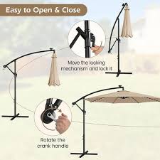 10 Feet Patio Offset Umbrella With 112 Solar Powered Led Lights Beige Costway