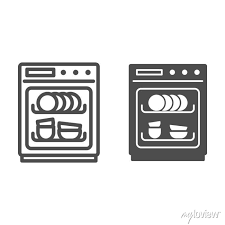 Dishwasher Line And Solid Icon Kitchen