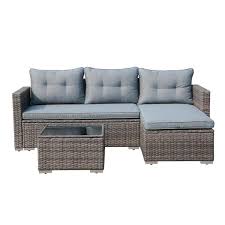 Joivi Brown 3 Pieces Wicker Patio Rama Outdoor Sectional Set With Gray Cushions