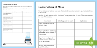 Conservation Of Mass Worksheet