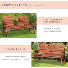 Wood Bench Table Garden W Armrests Patio