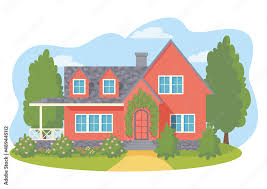 Flower Garden Suburban Cottage Facade