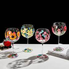 Hand Painted Flowers Wine Glasses Set