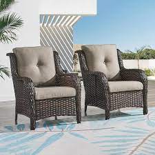 Pocassy Brown Wicker Outdoor Patio Lounge Chair With Cushionguard Gray Cushions 2 Pack