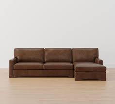 Jake Leather Left Arm Loveseat With Chaise Sectional 2 Seater And Brushed Nickel Legs Down Blend Wrapped Cushions Mason Pebble Chocolate Pottery