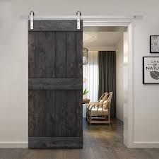 Calhome Mid Bar Series 30 In X 84 In Solid Charcoal Black Stained Diy Pine Wood Interior Sliding Barn Door With Hardware Kit