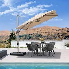 8 Ft Square Outdoor Patio Cantilever Umbrella Light Champagne Aluminum Offset 360 Rotation Umbrella In Beige