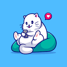 Cute Cat Sitting Playing Phone Cartoon