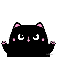 Black Cat Holding Paw Print Up Cute