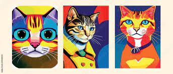 Colorful Cat Head Icon On Pop Art Style