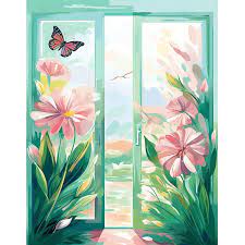 Glass Door With Painted Flowers