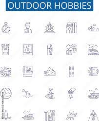 Outdoor Hobbies Line Icons Signs Set