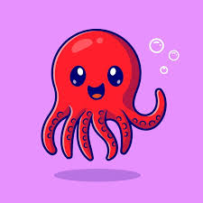 Cute Baby Octopus Cartoon Vector Icon