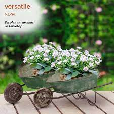 Alpine Corporation Green Rustic Wheelbarrow Garden Planter Assorted Pack Of 2