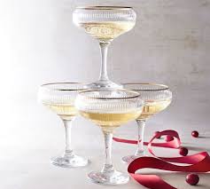 Etched Gold Rim Coupe Glasses Set Of