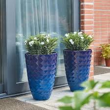 Glitzhome Oversized Faux Ceramic Textured Tall Pot Planter Set Of 2 Blue