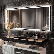 Lumicont 84 In W X 32 In H Oversized Rectangular Black Framed Anti Fog Led Wall Bathroom Vanity Mirror Lighted Mirror