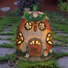 Exhart Solar Hand Painted Acorn Owl Fairy Garden House Garden Statue