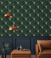 Art Deco Dark Green Wallpaper Fans L