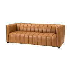 Pachynus 83 In Wide Square Arm Genuine Leather Rectangle Contemporary Channel Tufted Sofa In Camel