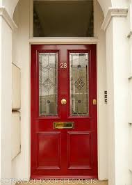 Red Victorian Front Door With Leaded