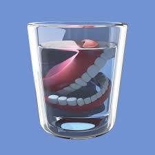 3d Elderly Icon With Dentures In Glass