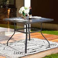 Black Square Metal Outdoor Patio Dining Table With Umbrella Hole