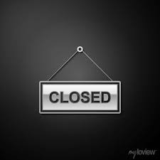 Silver Hanging Sign With Text Closed