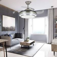 Oukaning Retractable Chandelier Fans 42 In Modern Led Brushed Chrome Color Changing Integrated Led Indoor Chandelier Ceiling Fan With Light And