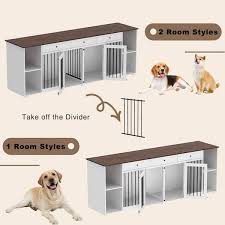 Wiawg Xl Dog Crate Furniture For 2 Dogs Large Wooden Dog Kennel With 3 Drawers Indoor Wooden Double Dog Cage With Dividers White