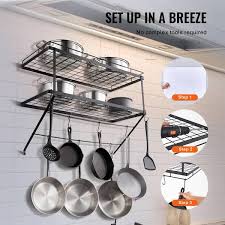 Vevor Pot Rack Wall Mounted 30 Inch Pot And Pan Hanging Rack Pot And Pan Hanger With 12 S Hooks 55 Lbs Loading Weight Ideal