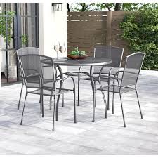 Dark Gray 5 Piece Steel Round Table Outdoor Dining Set