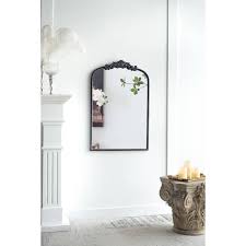 24 In W X 36 In H Arched Framed Black Mirror Baroque Inspired Frame For Bathroom Entryway Console Lean Against Wall