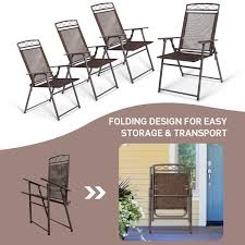 Set Of 4 Patio Folding Sling Chairs